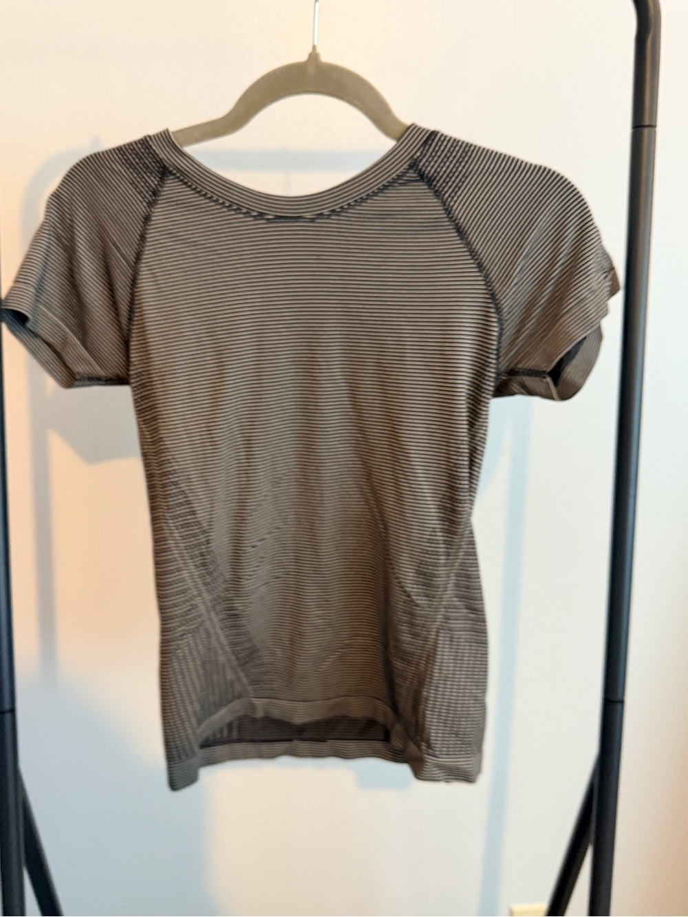 Athleta Black and White Striped Short-Sleeve Tee
